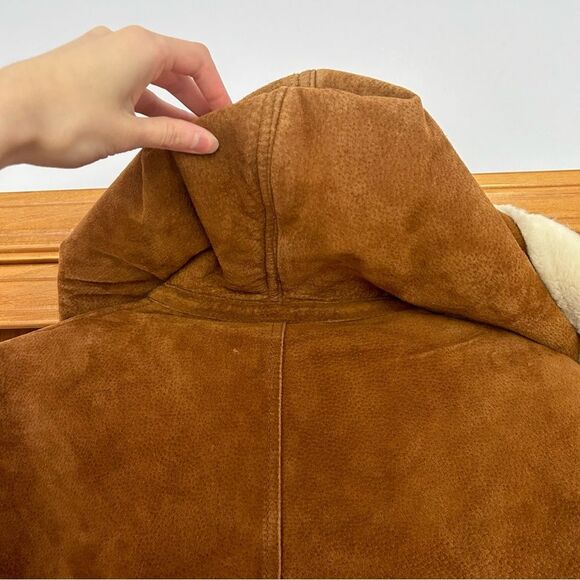 VTG Gallery Leather Suede Penny Lane Sherpa Driving Coat Size Medium - Picture 15 of 16